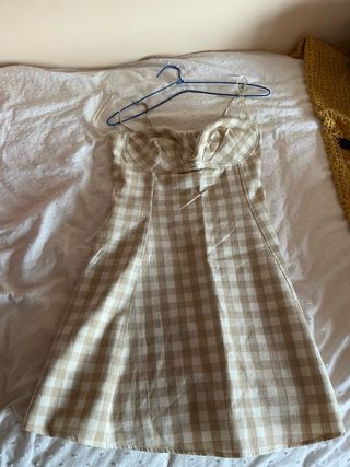 Vestido Zara cuadros vichy beige