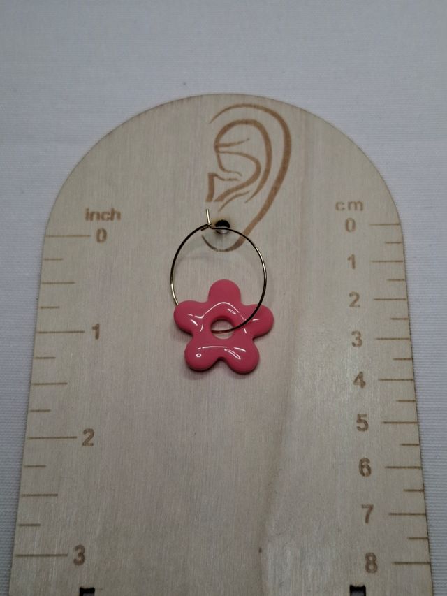 Pendientes Aro Charm Flor Rosa
