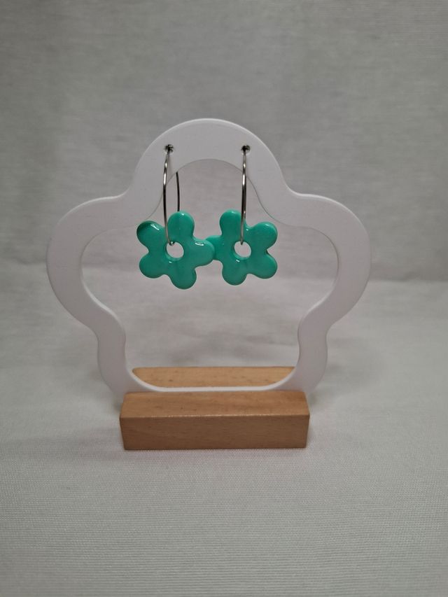Pendientes Aro Charm Flor verde