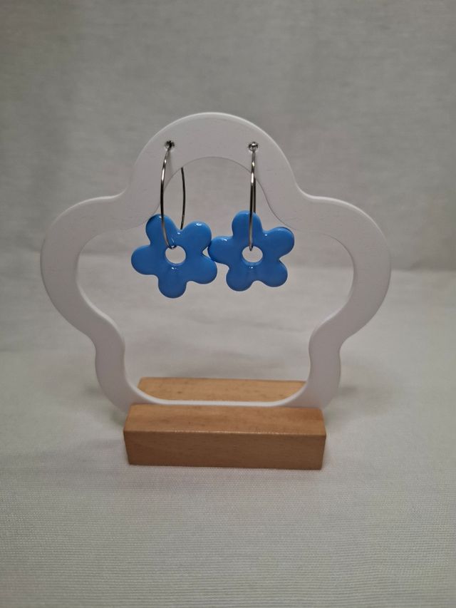 Pendientes Aro Charm flor azul