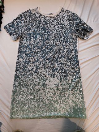 Vestido Zara Lentejuelas Plata y Verde