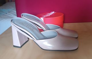 Scarpe slingback rosa vernice tacco 9,5 tg 36