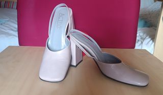 Scarpe slingback rosa vernice tacco 9,5 tg 36