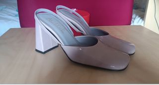 Scarpe slingback rosa vernice tacco 9,5 tg 36