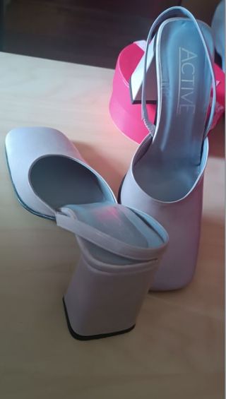 Scarpe slingback rosa vernice tacco 9,5 tg 36