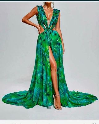 Vestido de fiesta Yoland estampado verde XS