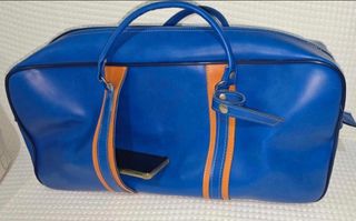 Maleta Vintage Piel Deportiva Azul/Marrón