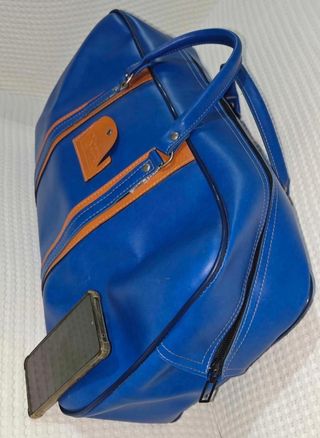Maleta Vintage Piel Deportiva Azul/Marrón