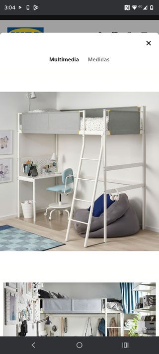 Litera alta metálica blanca con escritorio. Ikea