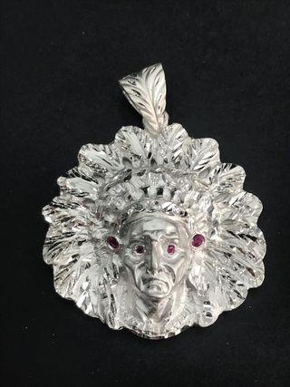 Colgante plata de ley 925 jefe indio grande 4 piedras