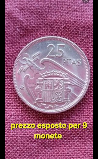 9 Monete Spagnole 25 Pesetas 1957