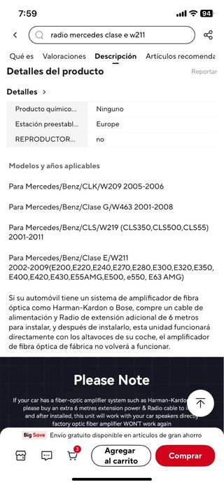 Pantalla Táctil M BENZ W211 
XONRICH 2/32GB