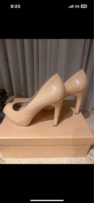 Tacones Menbur Piel Beige Peep Toe
