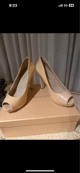 Tacones Menbur Piel Beige Peep Toe