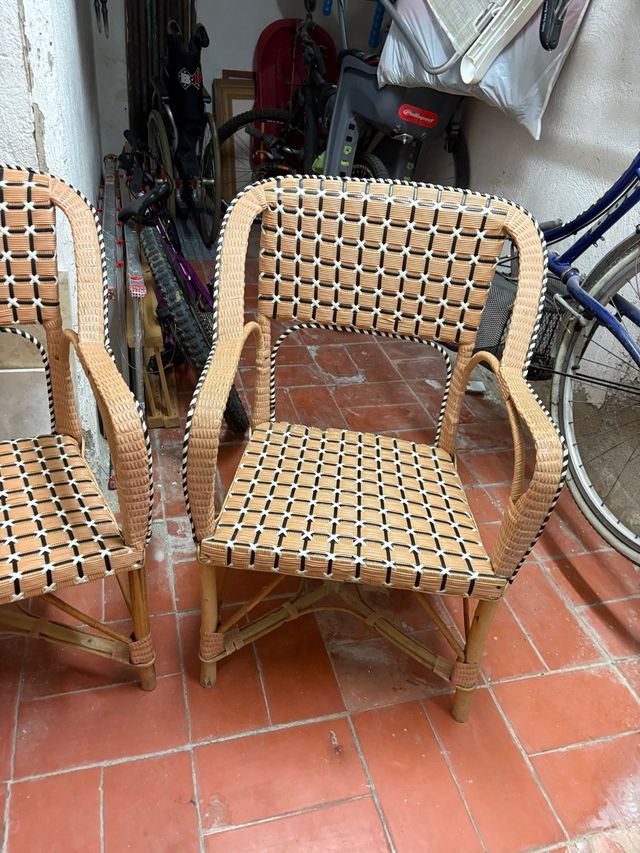 Sillas Vintage Ratán Marrón y Beige