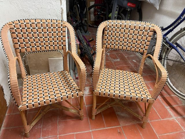 Sillas Vintage Ratán Marrón y Beige