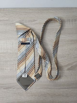 Corbata Zara de seda - Rayas Beige, Azul, Marrón,