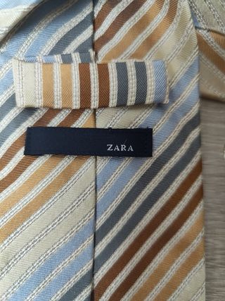 Corbata Zara de seda - Rayas Beige, Azul, Marrón,