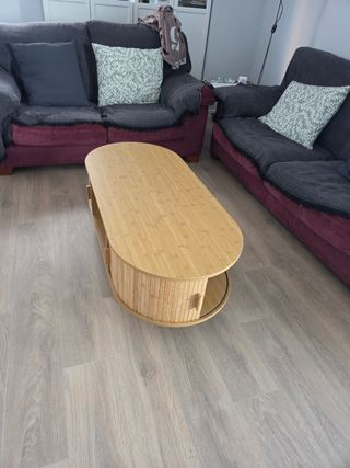 Mesa de centro ovalada puertas correderas bambú.