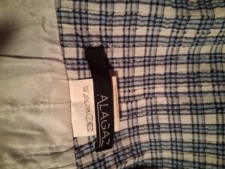 Vestido largo cuadros azul forrado corte trasero.