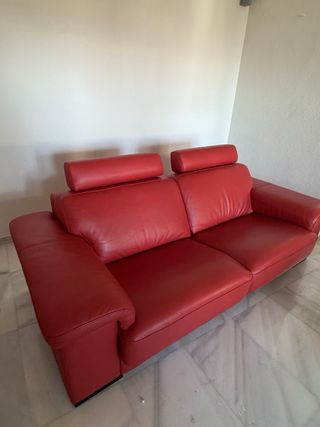 Juego Sofá y Sillones Piel Rojo