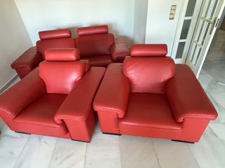 Juego Sofá y Sillones Piel Rojo