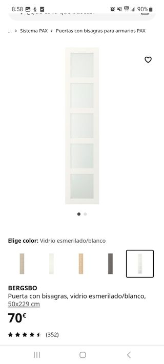 Puerta armario PAX Ikea cristal blanco