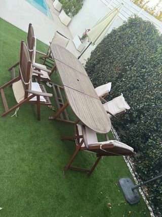 Mesa de jardín de teca con 6 sillas