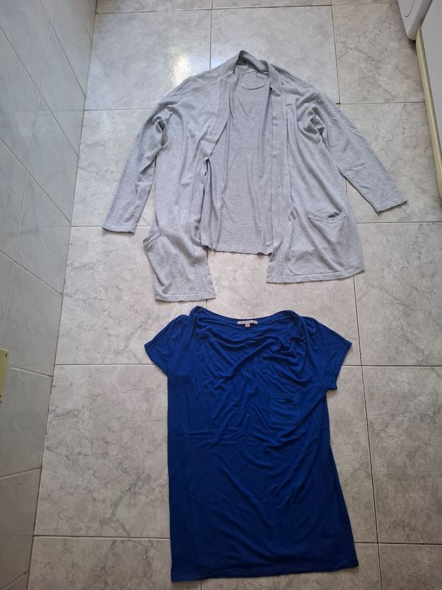 Conjunto Chaqueta Gris y Camiseta Azul Talla M