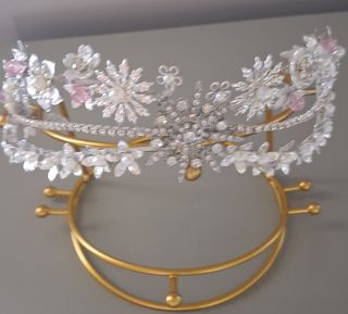 Tiara de Novia Plata y Rosa