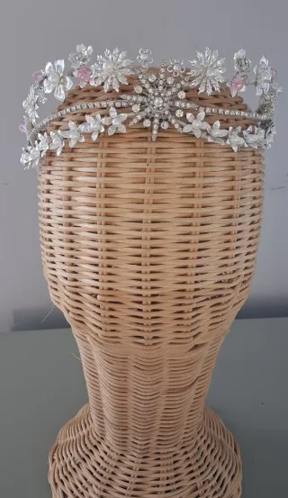 Tiara de Novia Plata y Rosa