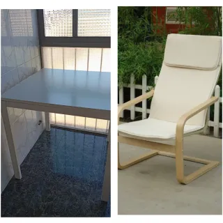 Mesa de cocina blanca y sillon