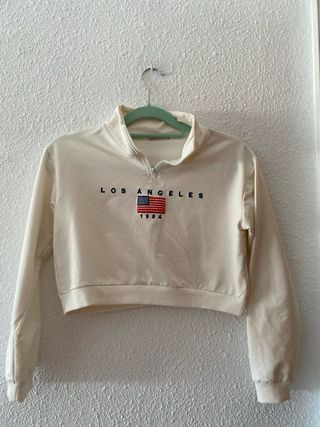 Sudadera corta blanca con cremallera