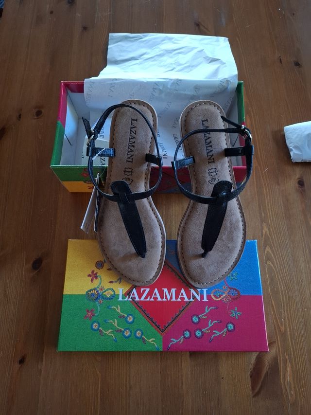 Sandalias LAZAMANI Negras de Mujer. Suela de piel