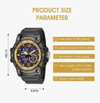 Reloj Smael Hombre Digital Sumergible Negro/Dorado