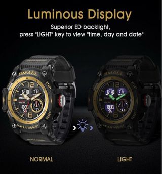 Reloj Smael Hombre Digital Sumergible Negro/Dorado