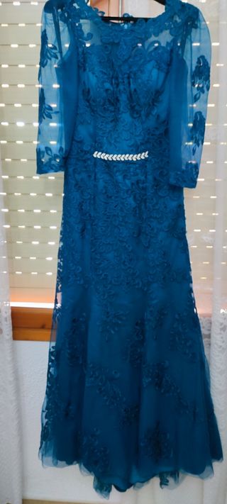 Vestido de fiesta azul verdoso