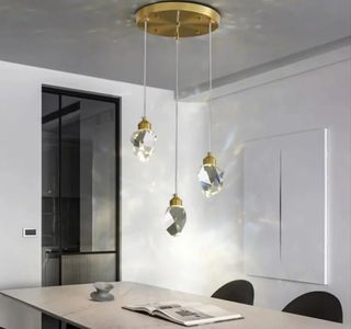 Lámpara Colgante 3 Cristales Dorados