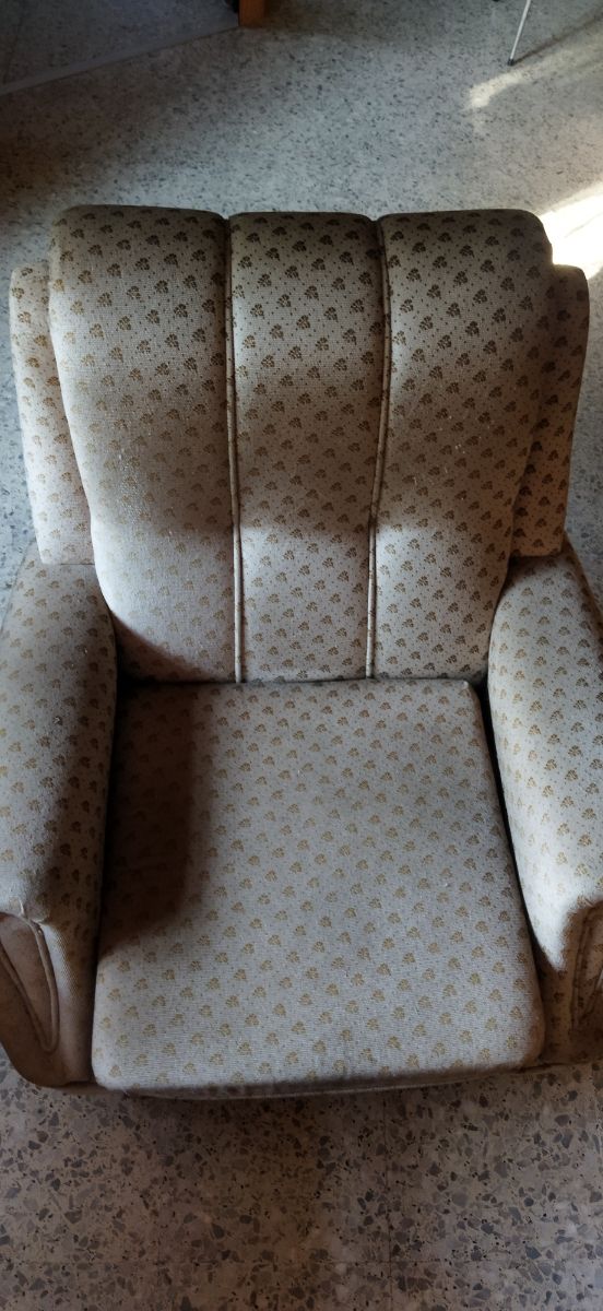 Sillón de terciopelo beige y marrón