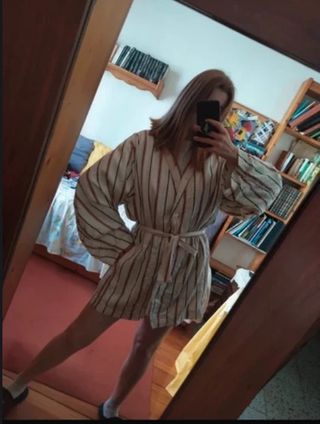 Chaqueta kimono blanca con rayas