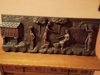 Cuadro antiguo tallado madera Galicia firma