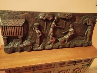 Cuadro antiguo tallado madera Galicia firma