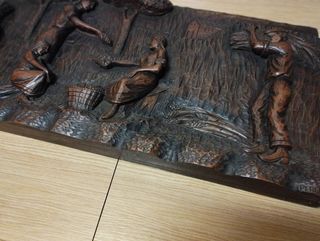 Cuadro antiguo tallado madera Galicia firma