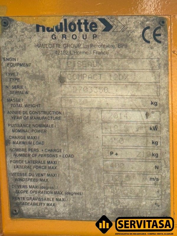 PLATAFORMA ELEVADORA HAULOTTE COMPACT 12 DX