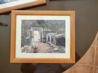 Tre quadri di cantina con botti