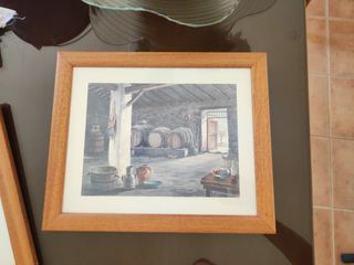 Tre quadri di cantina con botti