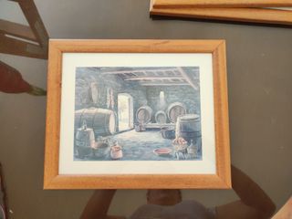 Tre quadri di cantina con botti