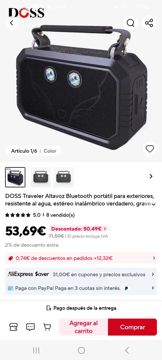 Altavoz Bluetooth DOSS Negro. Sonido de calidad