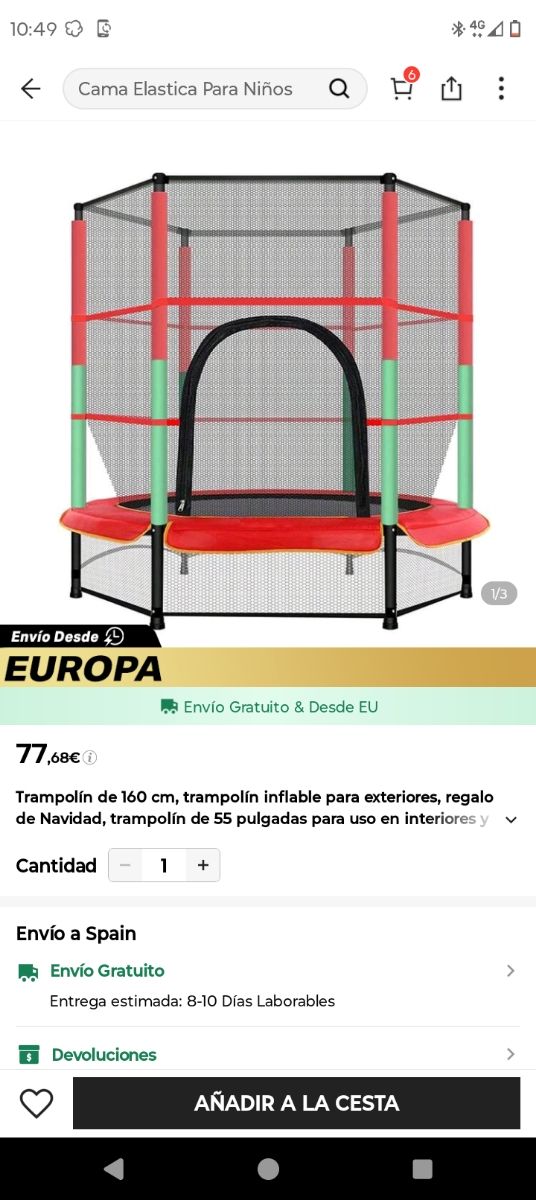 Cama elástica infantil 160 cm