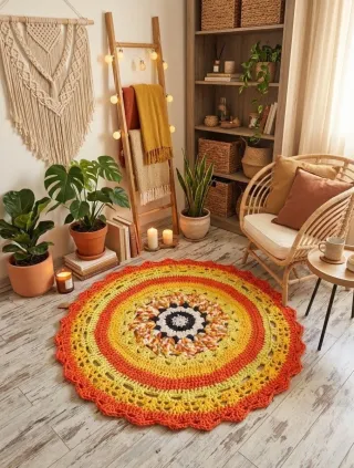 Alfombra redonda crochet 105 cm